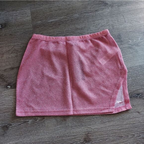 PrettyLittleThing Baby Pink Glitter Split Mini Beach Skirt - Small - Picture 2 of 7